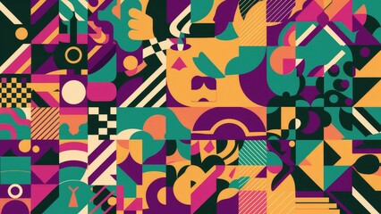 Poster - Vibrant abstract background featuring a variety of geometric shapes.