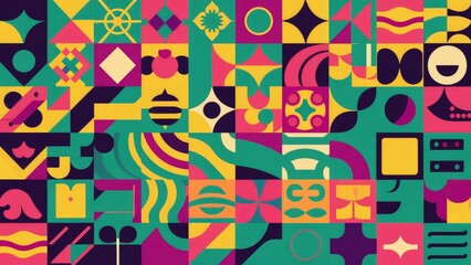 Poster - Vibrant abstract background featuring a variety of geometric shapes.