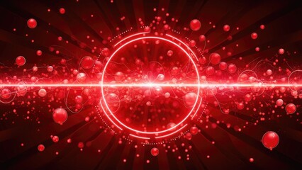 Poster - Vibrant abstract red glowing backdrop featuring dynamic floating dots, circular bokeh elements, energy particles, and radiant light rays.