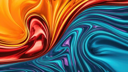 Poster -  Vibrant liquid creating circular ripples. Aesthetic surface waves of colored fluid. Shimmering metallic effects in flowing liquid with undulating patterns.