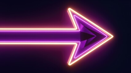 Poster - Vibrant neon pink and purple arrow design on dark backdrop. Glowing colorful arrow with striking contrast against a black background. Dynamic neon arrow illustration illuminated on deep black.