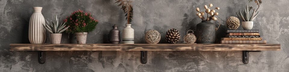 Poster - Decorative accents on a wooden shelf