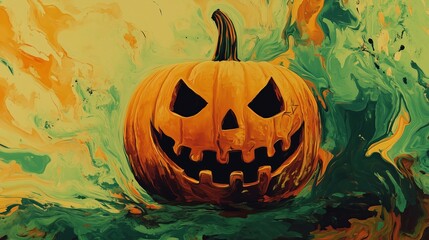 Wall Mural - Vibrant Halloween Pumpkin with a Spooky Smile and Colors