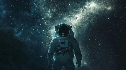 Aufkleber - A captivating image of a lone astronaut floating amidst a star-filled background in deep space, emphasizing isolation and the vast uncharted territory of outer space.