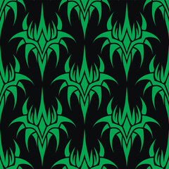 Wall Mural - Seamless pattern of abstract ethnic Maori or Polynesian neo tribal trendy y2k shapes. Gothic futuristic tattoo background for fashion, poster, print, banner