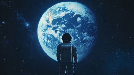 Poster - A visually striking image of an astronaut admiring the Earth from a lunar-esque distance, symbolizing the incredible feats of space travel and human curiosity.