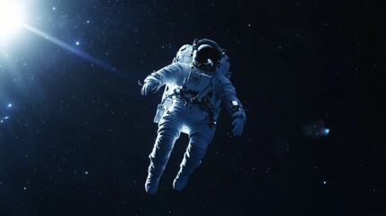 Poster - An astronaut drifts weightlessly in the immense, star-studded expanse of space, highlighting the feeling of solitude and the infinite possibilities of exploration.