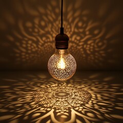 Poster - A vintage-inspired light bulb with detailed design projects intricate shadows on the wall, blending old-world charm with modern artistic lighting for a unique and warm atmosphere.