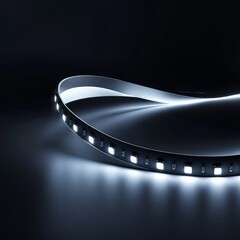 Poster - A flexible LED light strip glowing in a bright white color arranged in a curved shape, emitting a continuous and smooth light, suitable for various decorative and lighting purposes.
