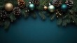 © julija - minimalist christmas tree design using metallic ornaments and pine branches on deep teal background negative space elegant holiday concept