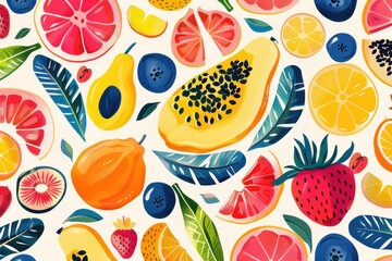 Poster - Various fruits arranged on a white surface