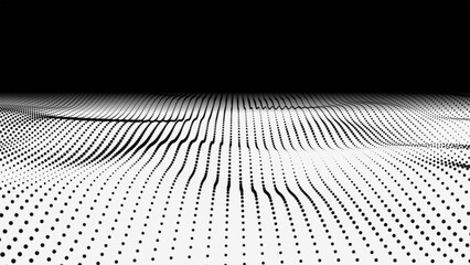 Poster - Abstract wave halftone black and white. Abstract dots wave seamless loop 3D motion graphics