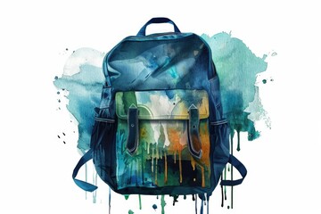 Poster - A watercolor illustration of a backpack on a simple white background