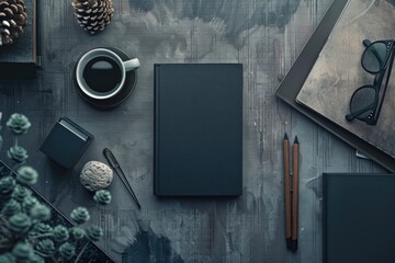Poster - A desk setup with office supplies and a morning coffee