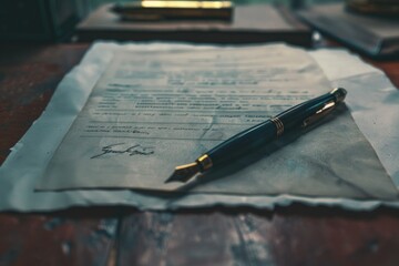 Poster - A simple setup with a pen resting on top of a blank sheet of paper, ready for writing or drawing