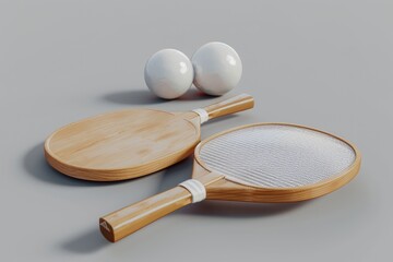 Wall Mural - Two tennis rackets and two eggs placed on a table