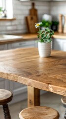 Wall Mural - A wooden table with a white vase of flowers on it