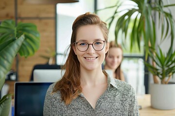 Sticker - Portraits of smiling business woman Portrait of smiling business woman in working space