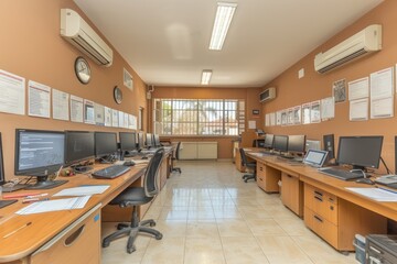 Poster - An Office Interior with Multiple Workstations and a Window