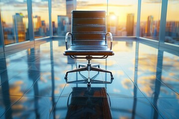 Poster - A Single Leather Office Chair in a Modern Office