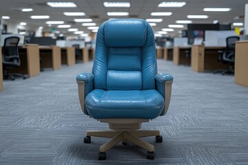 Poster - blue leather office chair in empty office space