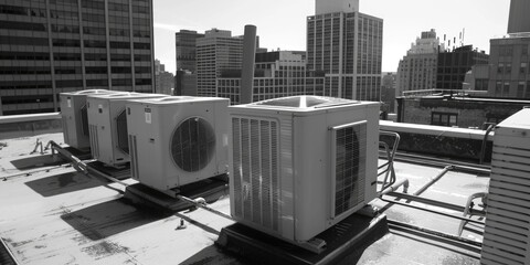 Aufkleber - Two air conditioners installed on a rooftop, suitable for use in architectural or industrial contexts