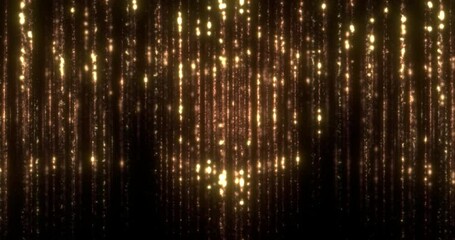 Wall Mural - christmas, new year golden warm vertical particles and sparkles with fluid movement on black background, christmas holiday and event