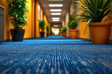 Poster - Close-up of Blue Carpet in Office Hallway