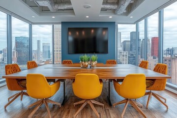 Poster - Contemporary Office Meeting Room with City View