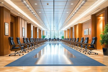 Poster - Empty Conference Room with Rows of Black Leather Chairs