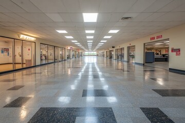Poster - Empty Hallway With Glass Doors And Tile Floor