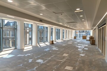 Poster - Empty Office Space with Large Windows and a Tiled Ceiling