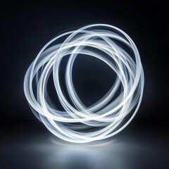Aufkleber - Numerous illuminated white loops intertwine on a dark backdrop, creating a complex and captivating abstract image, representing creativity and endless possibilities.