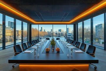 Poster - Modern Conference Room with Cityscape View