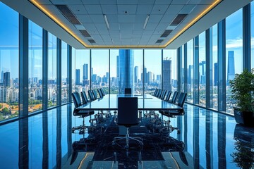 Poster - Modern Conference Room with City Skyline View