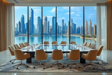 Poster - Modern Conference Room with City Skyline View