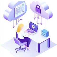Poster - ellen in a 3d illustration. concept set of a cloud server for storing and processing data. promotion