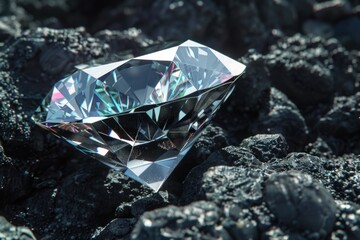 Poster - A diamond sits atop a pile of rocks in a natural setting