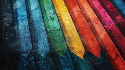 Poster - A close-up shot of a rainbow-colored pencil with vibrant colors and a smooth tip