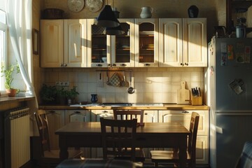 Wall Mural - A kitchen dining area with a table and chairs inside