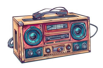 Aufkleber - A boombox with headphones placed on top, ready for use