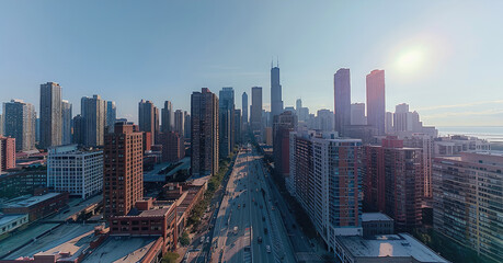 Wall Mural - Front view of cityscape buildings panoramic view. Generative AI.