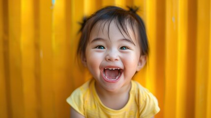 Poster - A delighted young child with a big smile is captured in a moment of happiness, showcasing pure joy and innocence. Generative AI