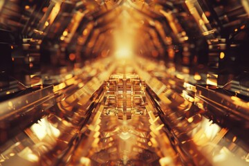Poster - Abstract representation of a golden tunnel, ideal for use in futuristic or sci-fi concepts