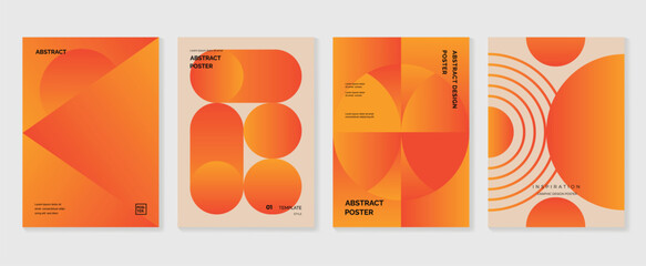 Collection of 70s color gradient poster background vector. Set of retro wall decoration, groovy, trippy, geometric shape. Vintage hippie wall art for interior, decorative, banner, cover, card.