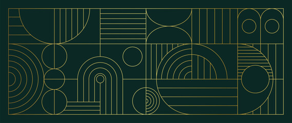 Wall Mural - luxury geometric gold line art and art deco background vector. abstract geometric frame and elegant 