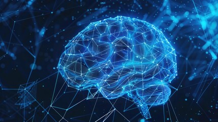 Poster - Illustration of a human brain with detailed lines and dots, suitable for education or scientific purposes