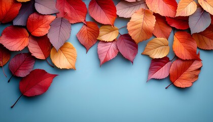 Wall Mural - red, orange and yellow autumn leaves top view. Fall time dried up leaves to signify the changing of seasons and passage of time. Autumn fall background with colorful dried up leaves. maple leaf