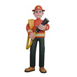 © Overlay Template - Male Firefighter in Rescue 3D. A firefighter is standing with both hands holding a fire hose. Professional