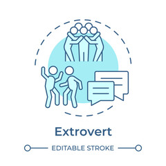 Sticker - Extrovert soft blue concept icon. Personality type, friendship. Socializing, communication. Round shape line illustration. Abstract idea. Graphic design. Easy to use in infographic, presentation